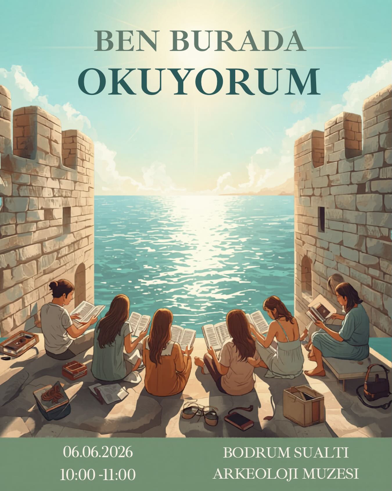 Ben Burada Okuyorum — Bodrum Sualtı Arkeoloji Müzesi Etkinlik afişi