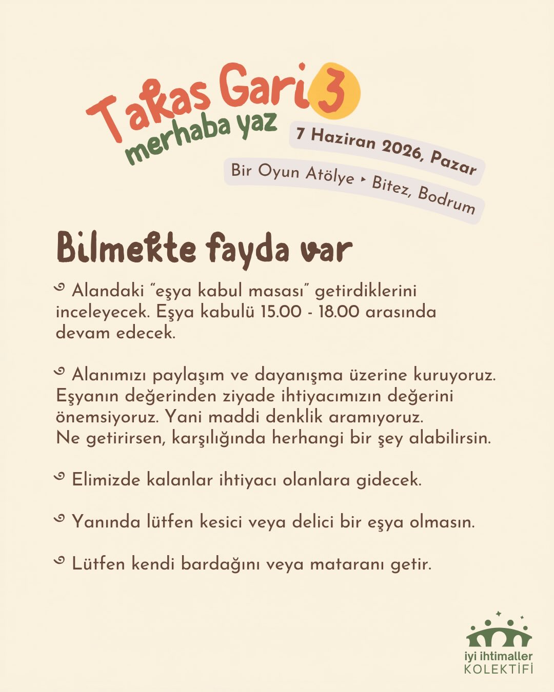 Eşya Kabul Masası (Takas Gari 3) Etkinlik afişi