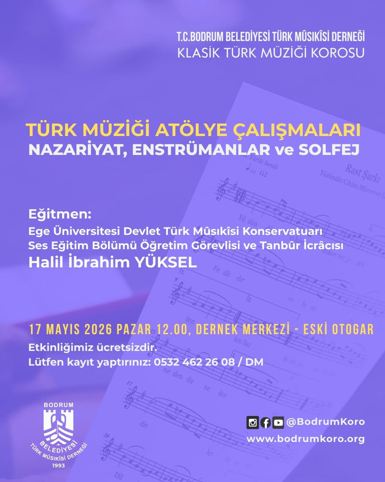 Halil İbrahim Yüksel ile Türk Müziği Atölye Çalışmaları Etkinlik afişi