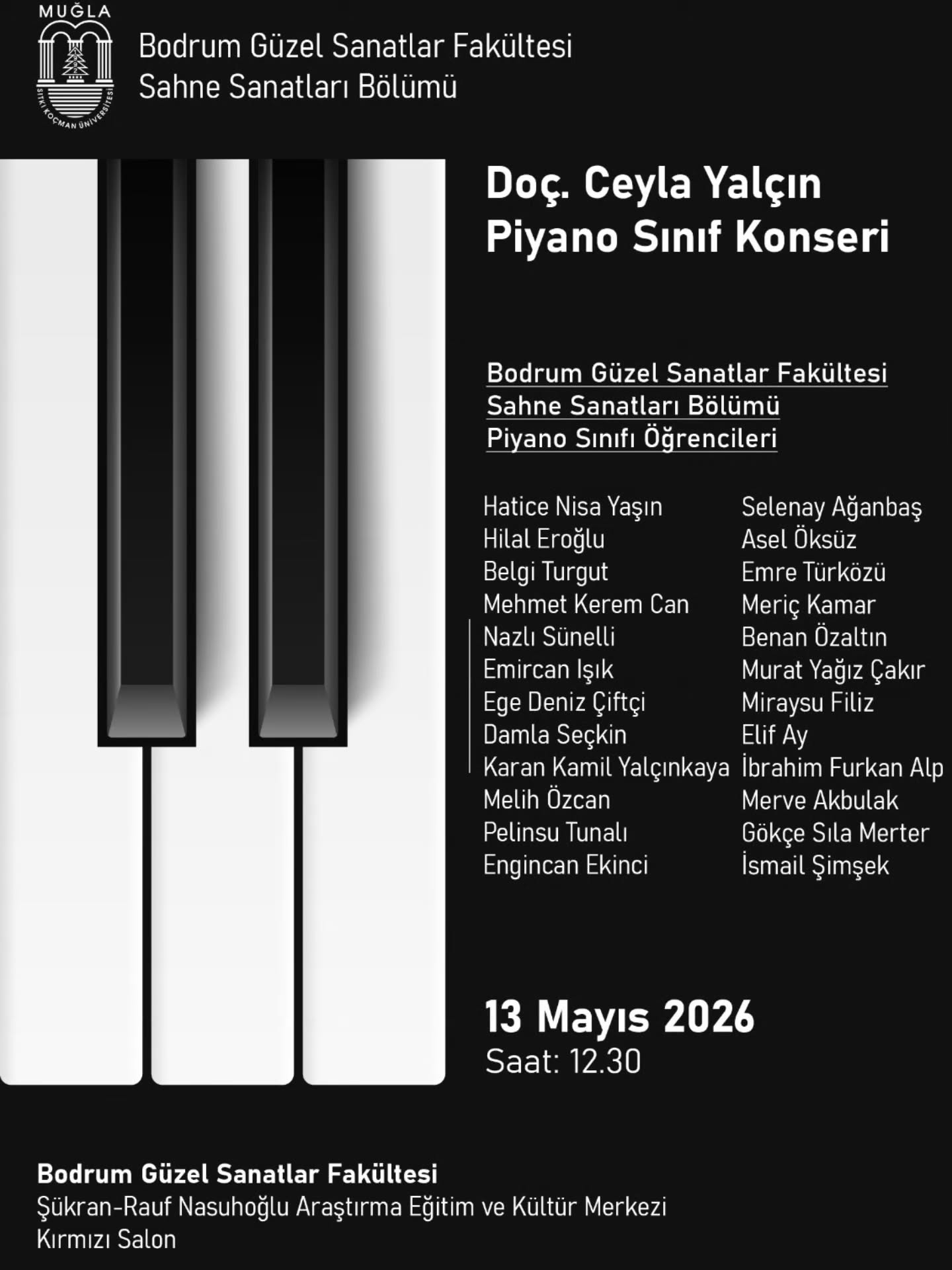 Ceyla Yalçın — Piyano Sınıf Konseri Etkinlik afişi