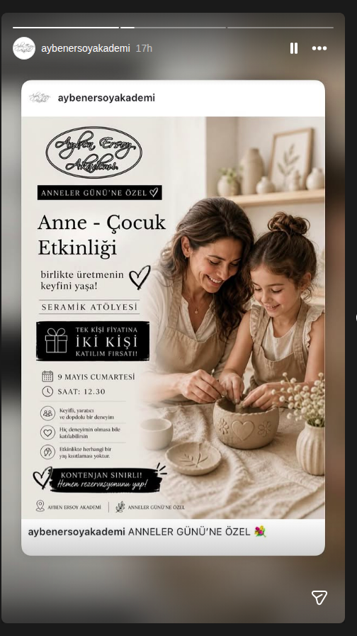 Anne ve Çocuk Seramik Atölyesi Etkinlik afişi