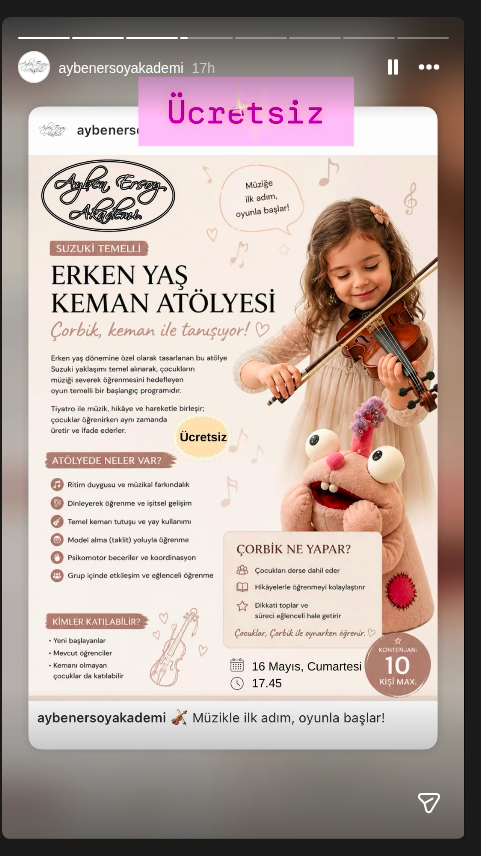 Erken Yaş Keman Atölyesi Etkinlik afişi