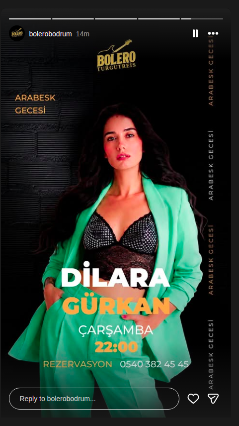 Dilara Gürkan ile Arabesk Gecesi — Bolero Bar Bodrum Turgutreis Etkinlik afişi