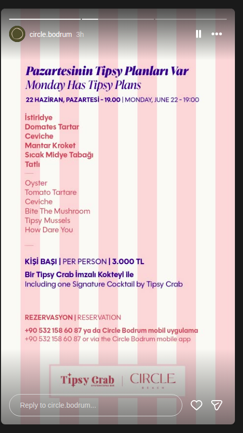 Tipsy Crab İmza Menüsü — Circle Bodrum Etkinlik afişi