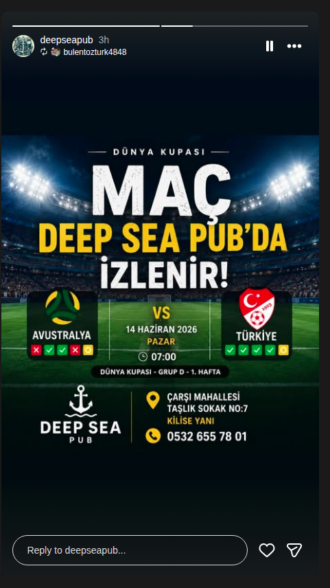 Avustralya - Türkiye Maç Gösterimi — Deep Sea Pub Etkinlik afişi