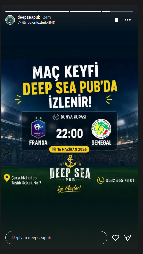 Fransa - Senegal Maç Yayını — Deep Sea Pub Etkinlik afişi