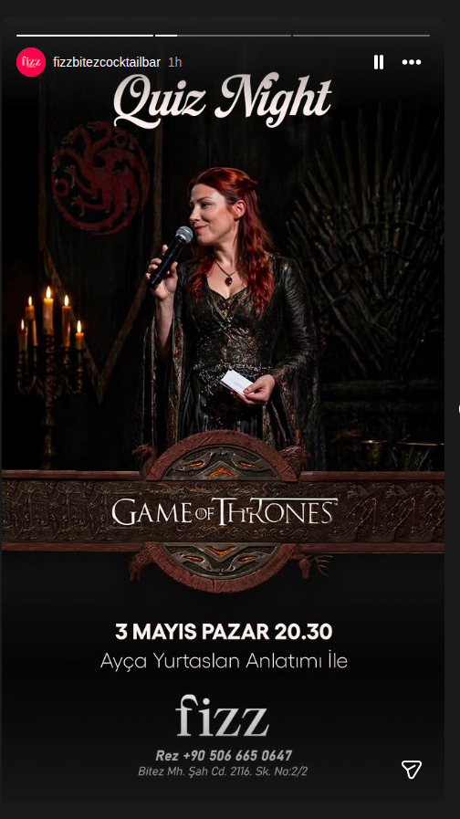 Game of Thrones Quiz Night — Ayça Yurtarslan Etkinlik afişi