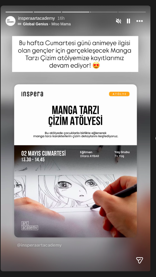 Dilara Aybar – Manga Tarzı Çizim Atölyesi Etkinlik afişi