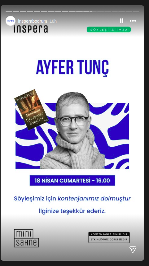 Ayfer Tunç — Uyurgezer Geceleri Söyleşi & İmza Etkinlik afişi