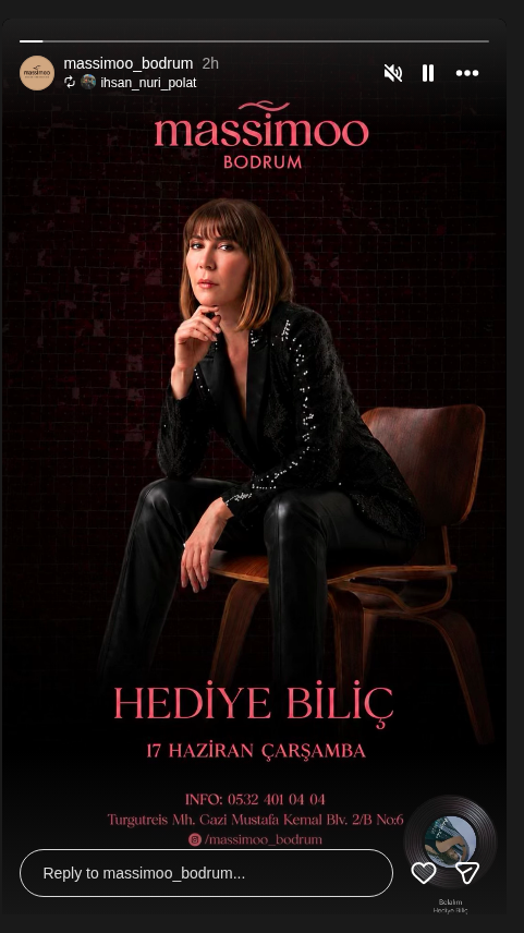 Hediye Biliç — Massimoo Bodrum Etkinlik afişi