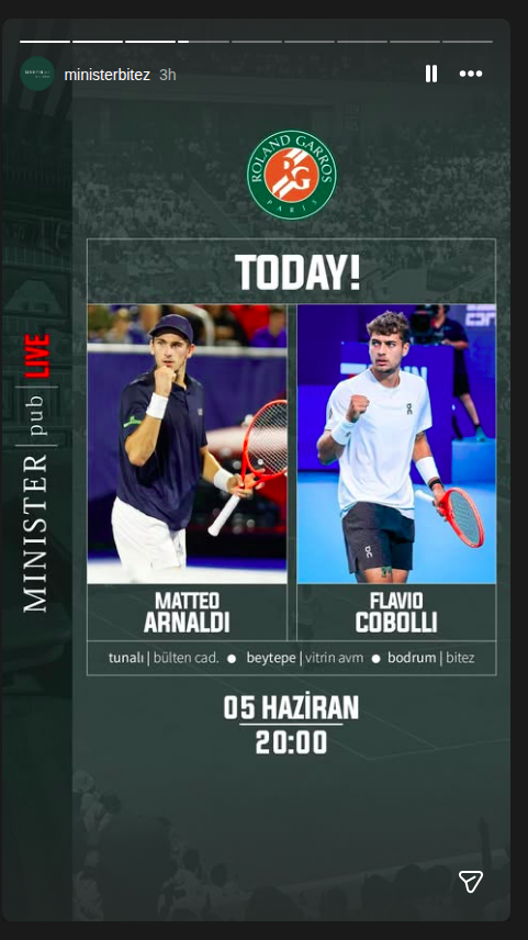 Matteo Arnaldi vs Flavio Cobolli - Maç Gösterimi Etkinlik afişi