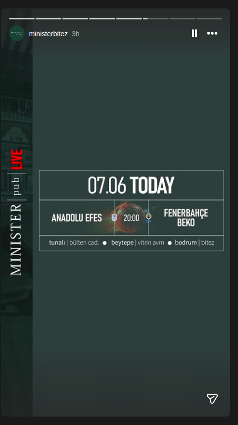Anadolu Efes - Fenerbahçe Beko Maç Yayını — Minister Bitez Etkinlik afişi