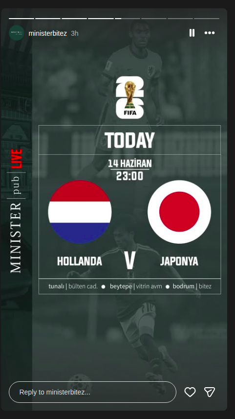Hollanda - Japonya Maç Yayını — Minister Bitez Etkinlik afişi