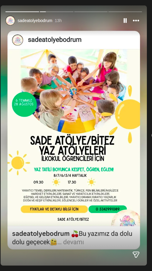 Sade Atölye — Yaz Atölyeleri Etkinlik afişi
