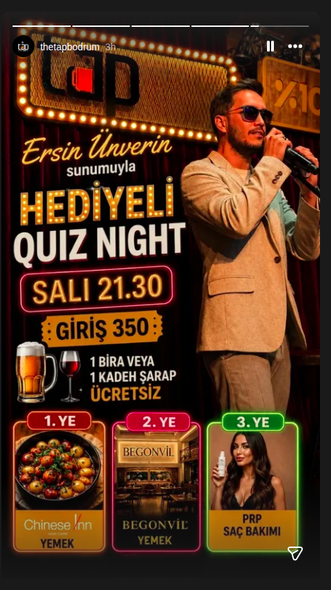 Hediyeli Quiz Night — Ersin Ünverin Etkinlik afişi