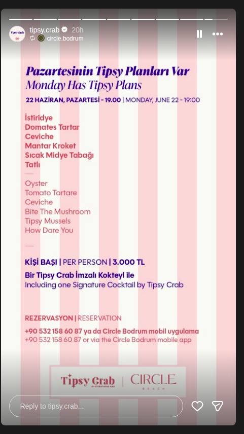 Tipsy Crab İmza Menüsü — Circle Bodrum Etkinlik afişi