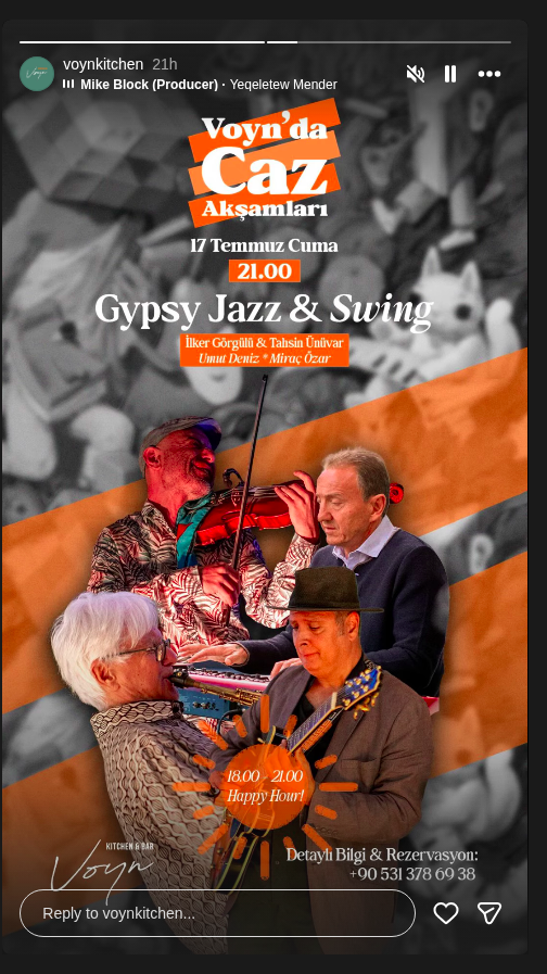 Gypsy Jazz & Swing: Tahsin Ünüvar — Voyn Kitchen & Bar Etkinlik afişi