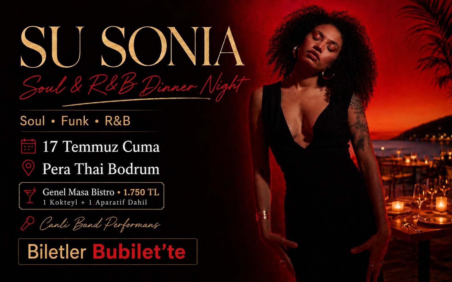 Su Sonia ile Soul & R&B Dinner Night — Pera Thai Bodrum Etkinlik afişi